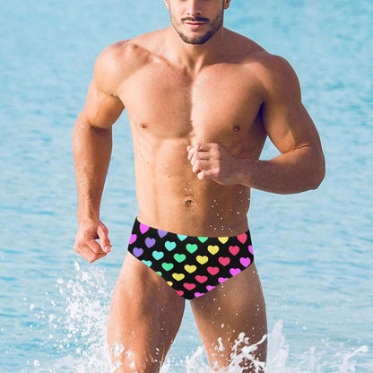 Heart Rainbow Pattern Print Design HE02 Men's Swimming Briefs