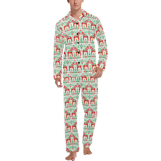 Swedish Dala Style Pattern Men's Long Pajama Set