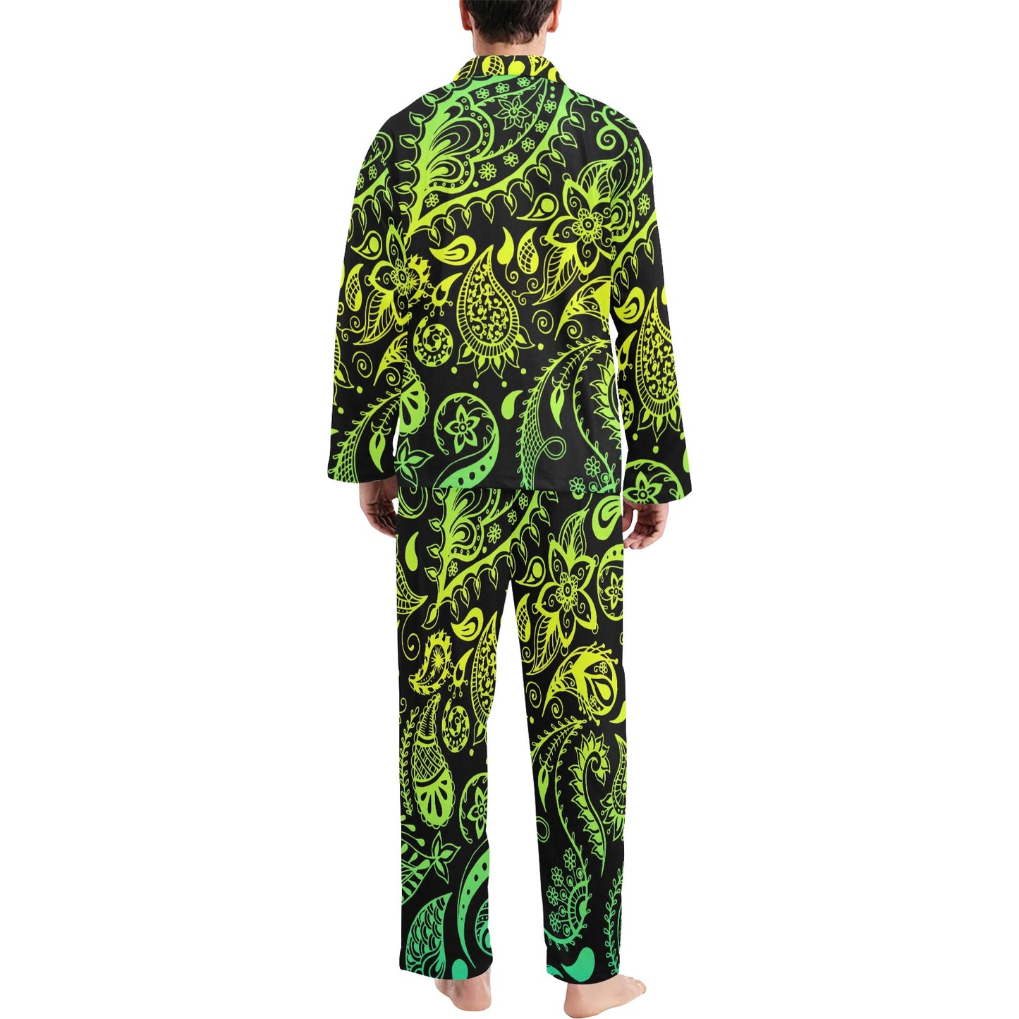 Paisley Green Design Print Men's Long Pajama Set