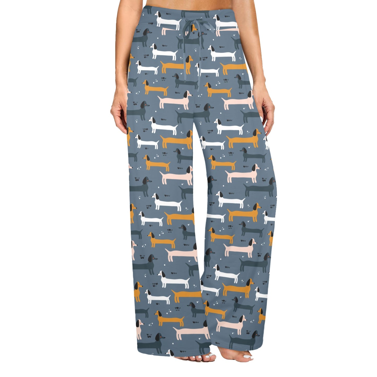Dachshund Pattern Print Design 012 Women's Wide Leg Lounge Pants