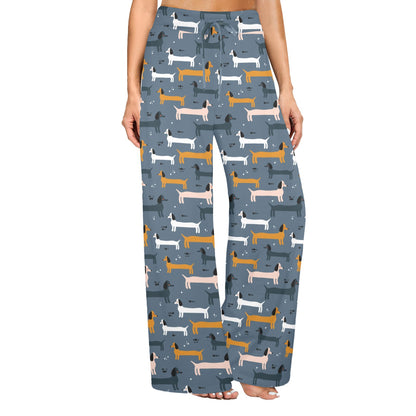 Dachshund Pattern Print Design 012 Women's Wide Leg Lounge Pants