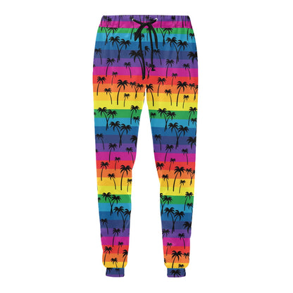 Palm Tree Rainbow Themed Print Men's Sweatpants
