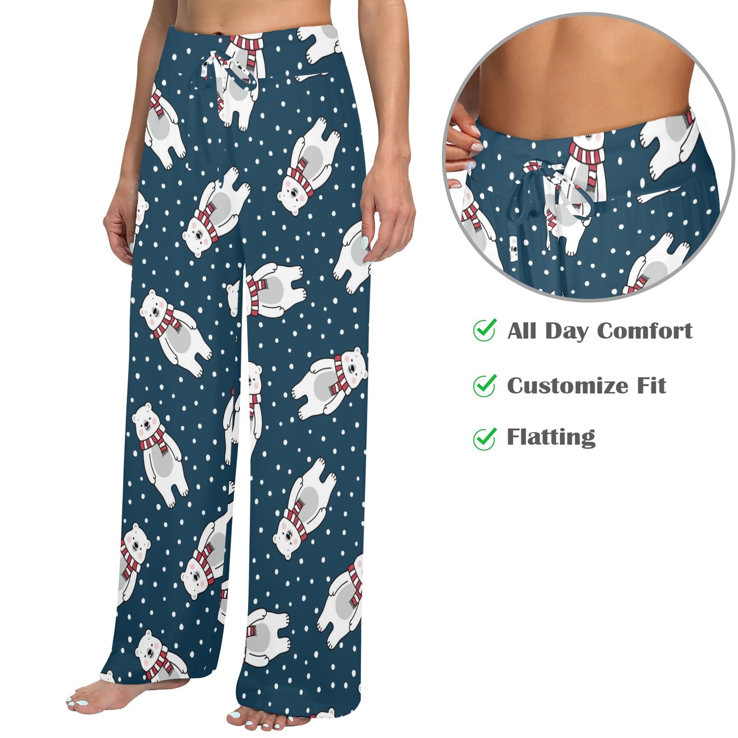 Polar Bear Pattern Print Design PB05 Women's Wide Leg Lounge Pants