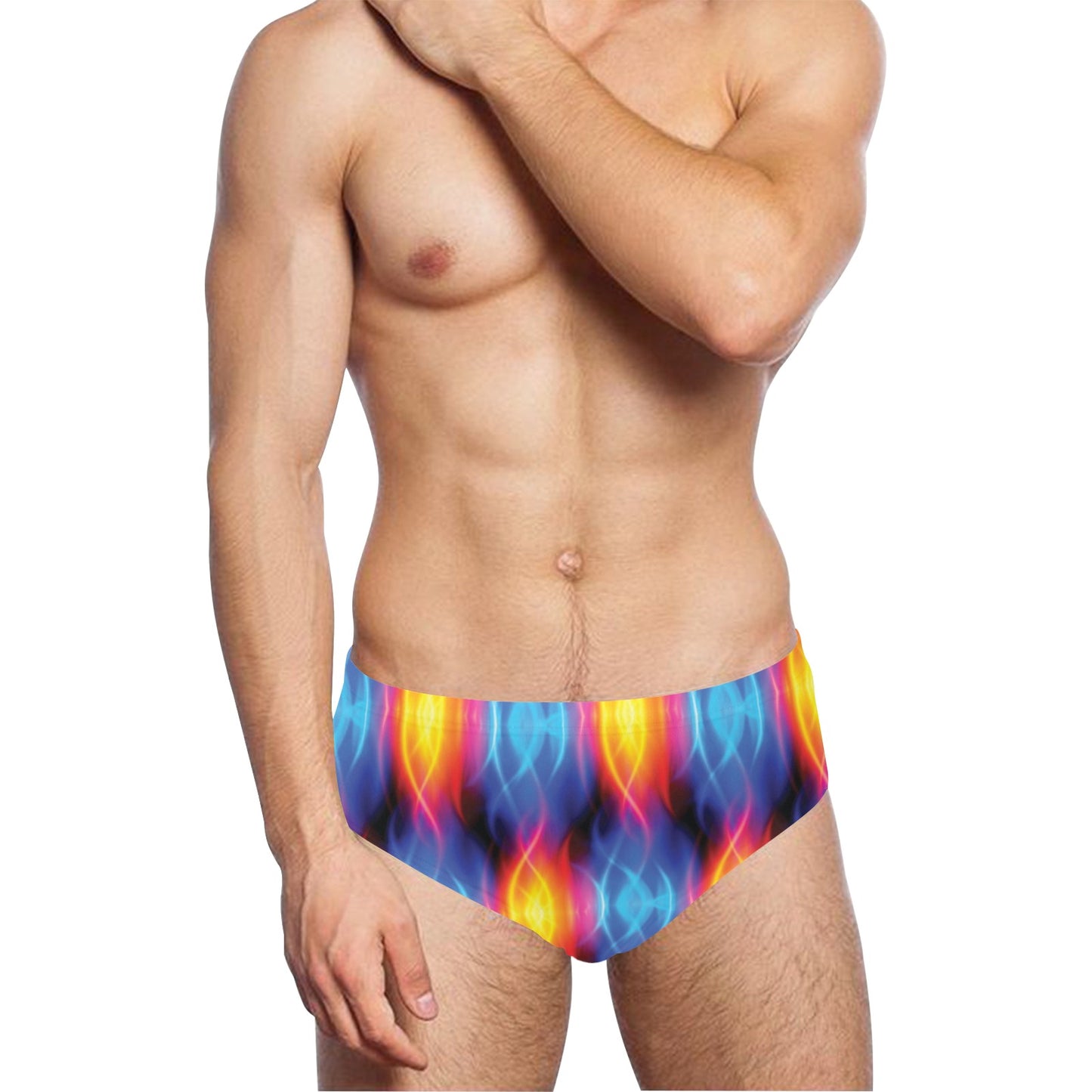 Flame Fire Blue Design Print Men's Swimming Briefs