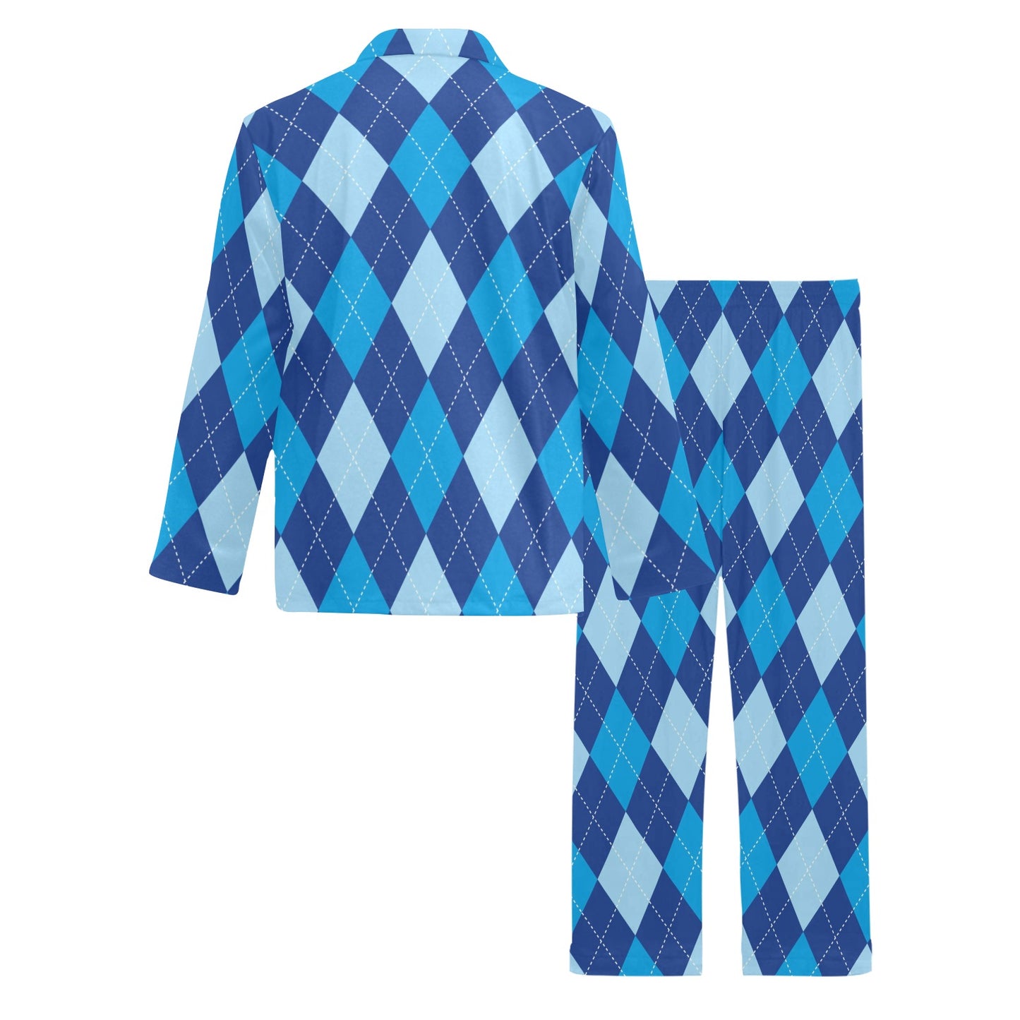 Argyle Blue Pattern Print Design 02 Men's Long Pajama Set