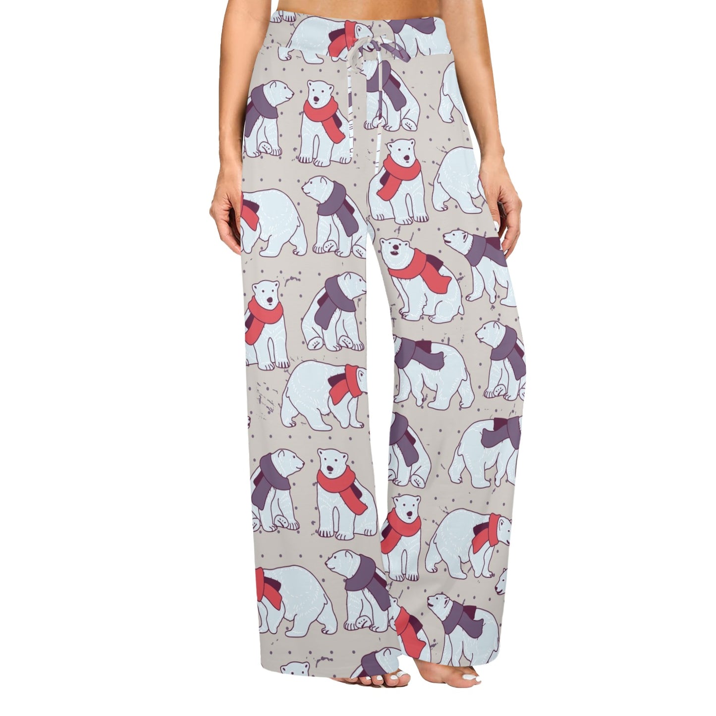Polar Bear Pattern Print Design PB04 Women's Wide Leg Lounge Pants