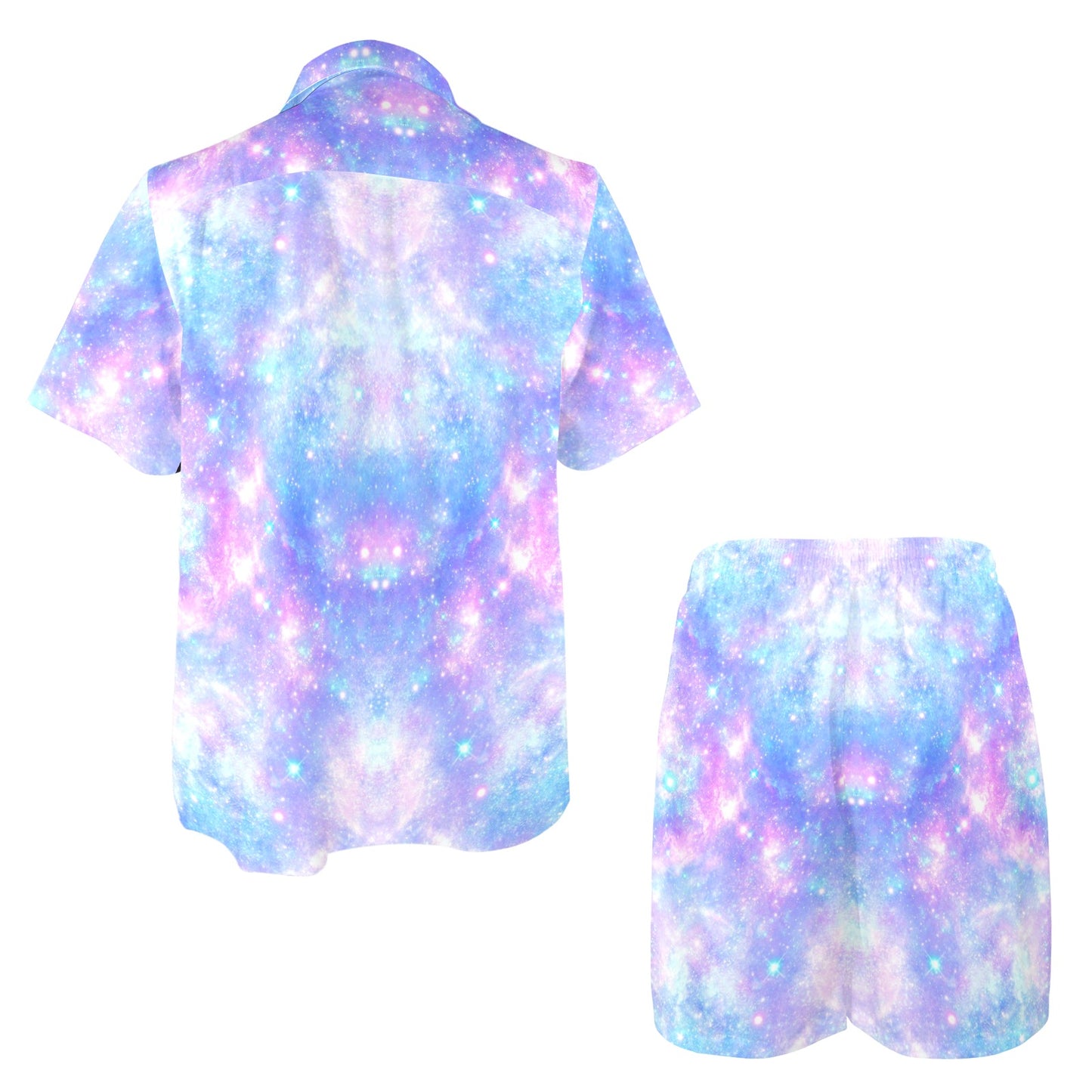 Galaxy Stardust Pastel Color Print Men's Beach Shirt and Shorts Set