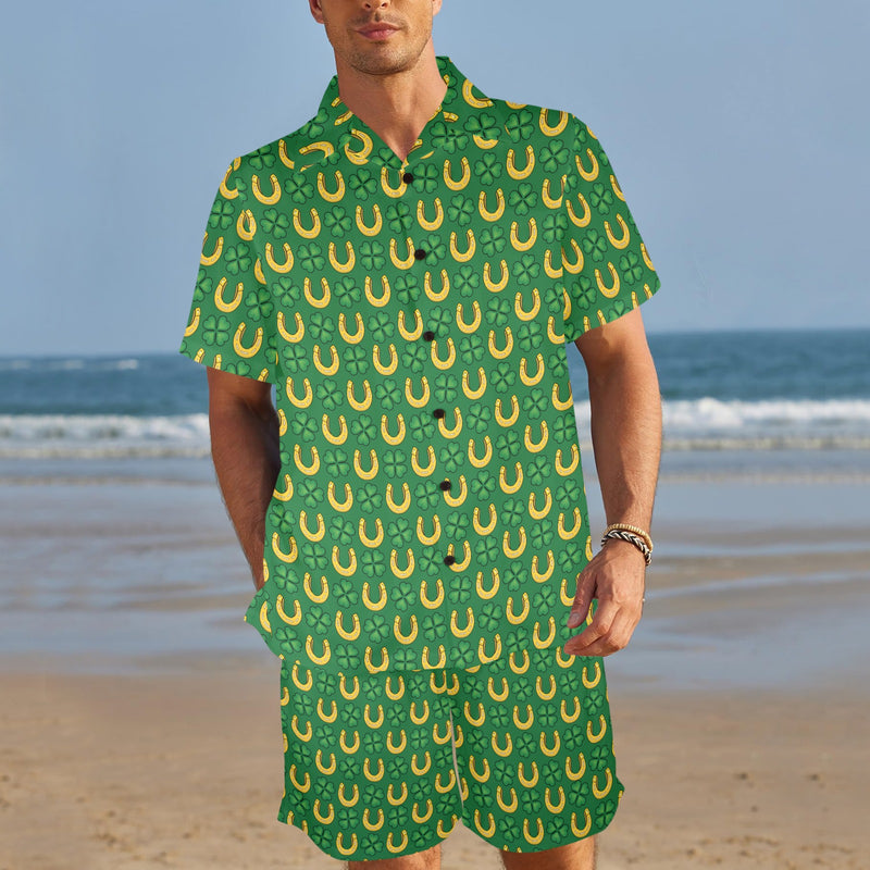 Shamrock Horseshoes Print Pattern Men's Beach Shirt and Shorts Set