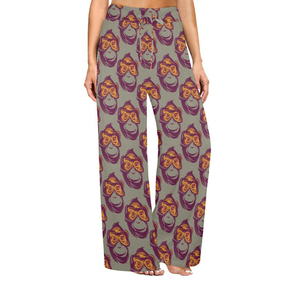 Chimpanzee Pattern Print Design 02 Women's Wide Leg Lounge Pants