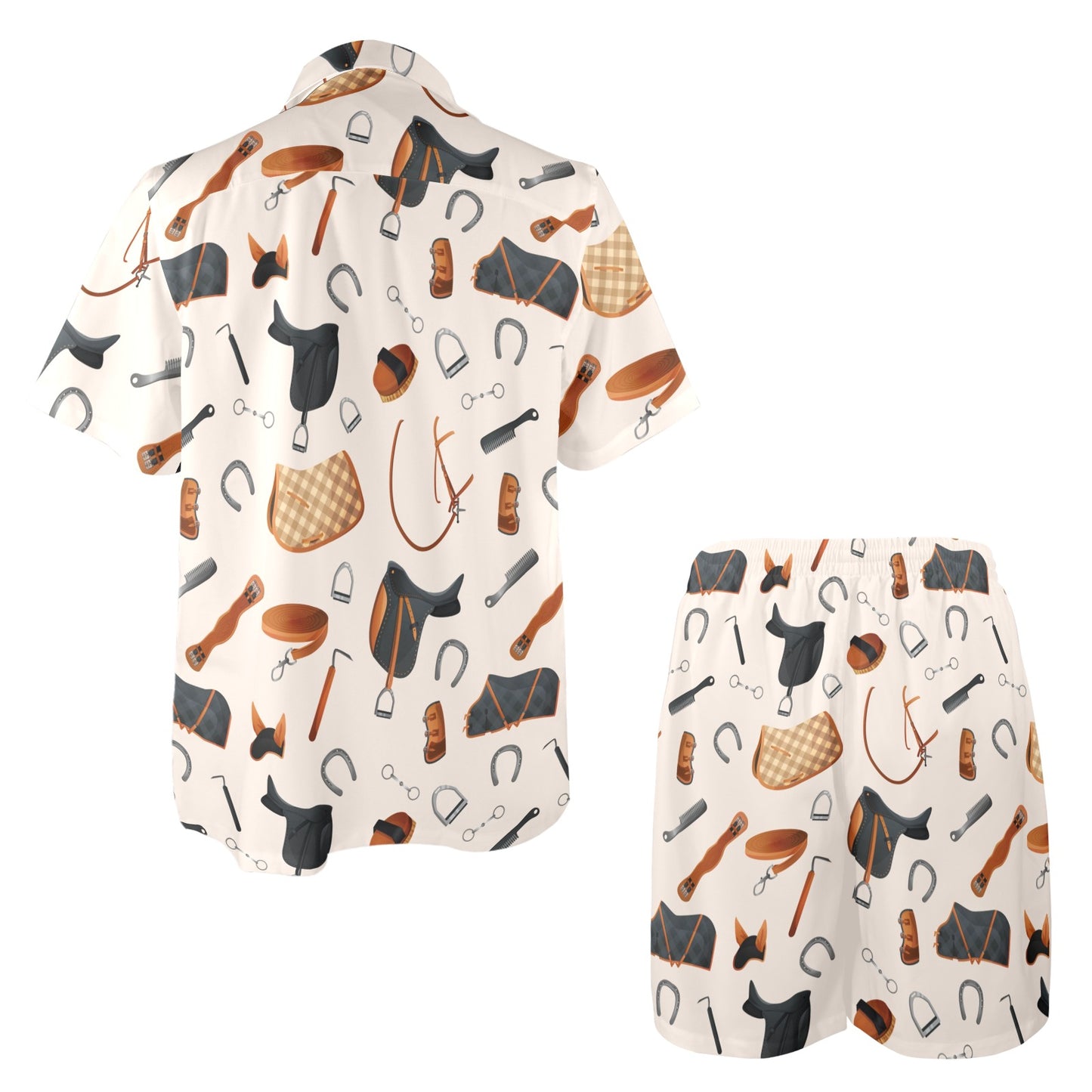 Equestrian Equipment Print Pattern Men's Beach Shirt and Shorts Set