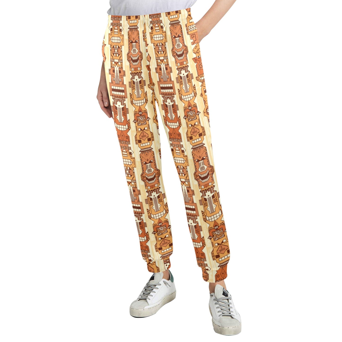Tiki Orange Vertical Pattern Women's Casual Track Pants