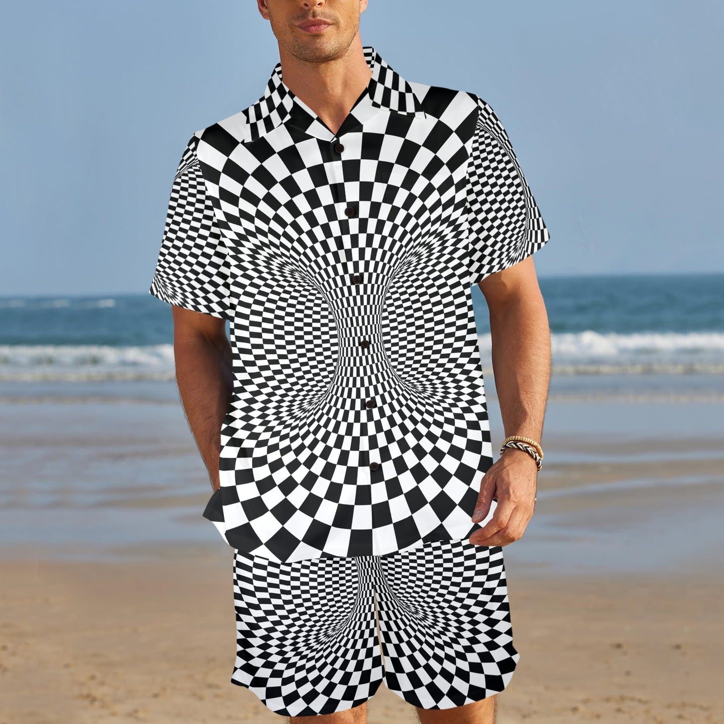 Optical illusion Projection Torus Men's Beach Shirt and Shorts Set