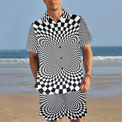 Optical illusion Projection Torus Men's Beach Shirt and Shorts Set