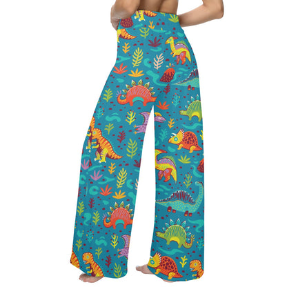Dinosaur Cartoon Style Women's Wide Leg Lounge Pants