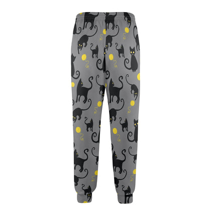 Black Cat Yellow Yarn Print Pattern Men's Casual Track Pants