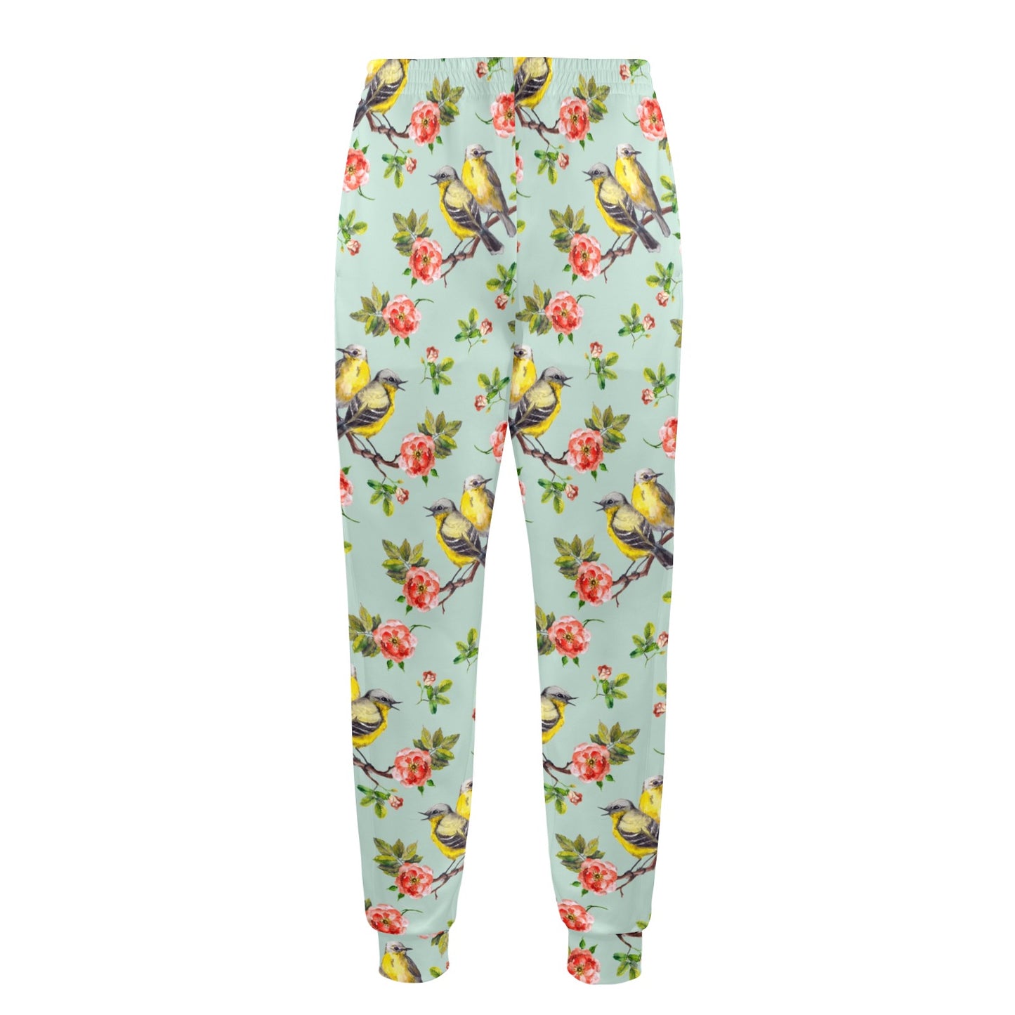 Bird with Red Flower Print Pattern Men's Casual Track Pants