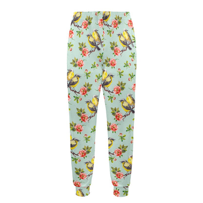 Bird with Red Flower Print Pattern Men's Casual Track Pants
