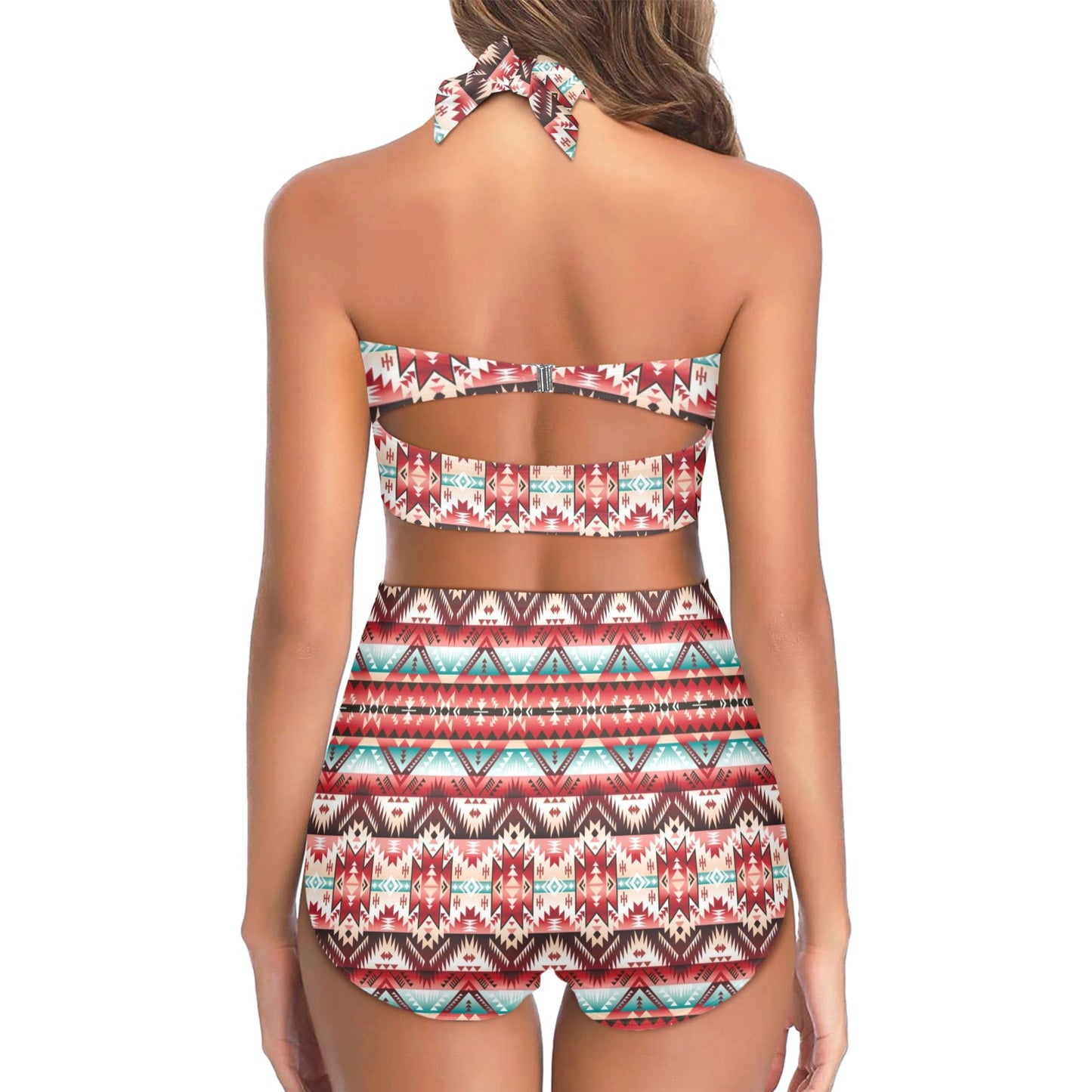 Aztec Western Style Print Pattern Halter Neck Bikini Swimsuit
