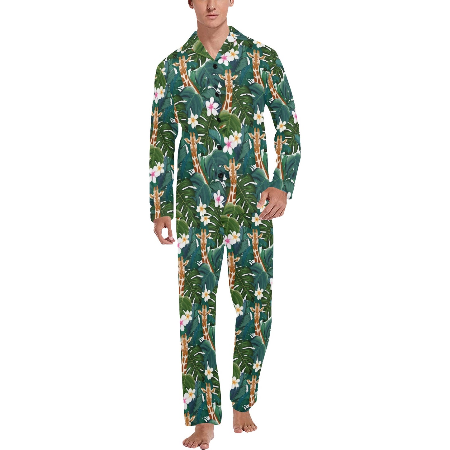 Giraffe Jungle Design Print Men's Long Pajama Set