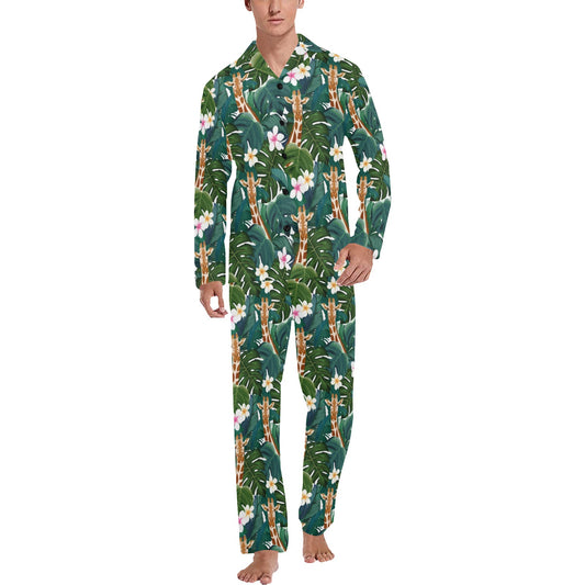Giraffe Jungle Design Print Men's Long Pajama Set