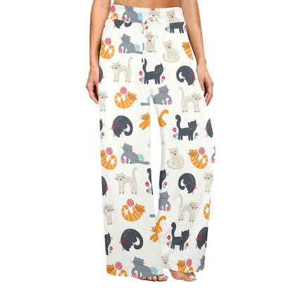 Kitten Design Print Pattern JJ0358 Women's Wide Leg Lounge Pants