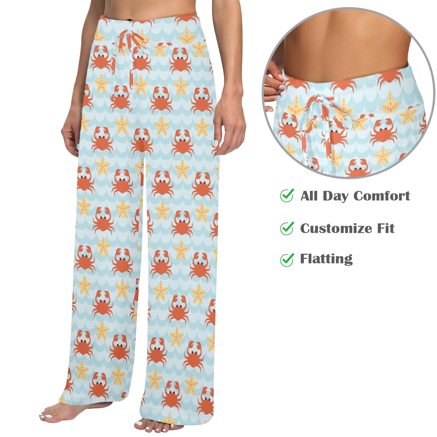 Crab Pattern Print Design 03 Women's Wide Leg Lounge Pants
