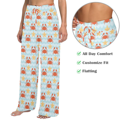 Crab Pattern Print Design 03 Women's Wide Leg Lounge Pants