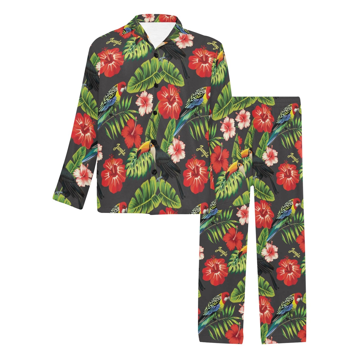 Hibiscus Red With Parrotprint Design LKS303 Men's Long Pajama Set
