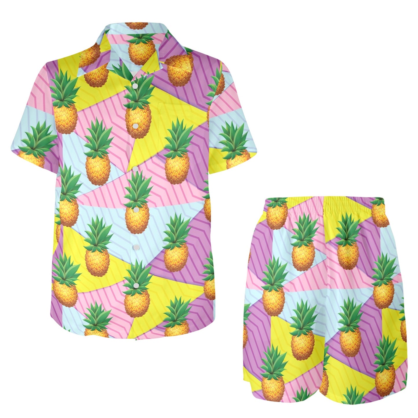 Pineapple Pattern Print Design PP05 Men's Beach Shirt and Shorts Set