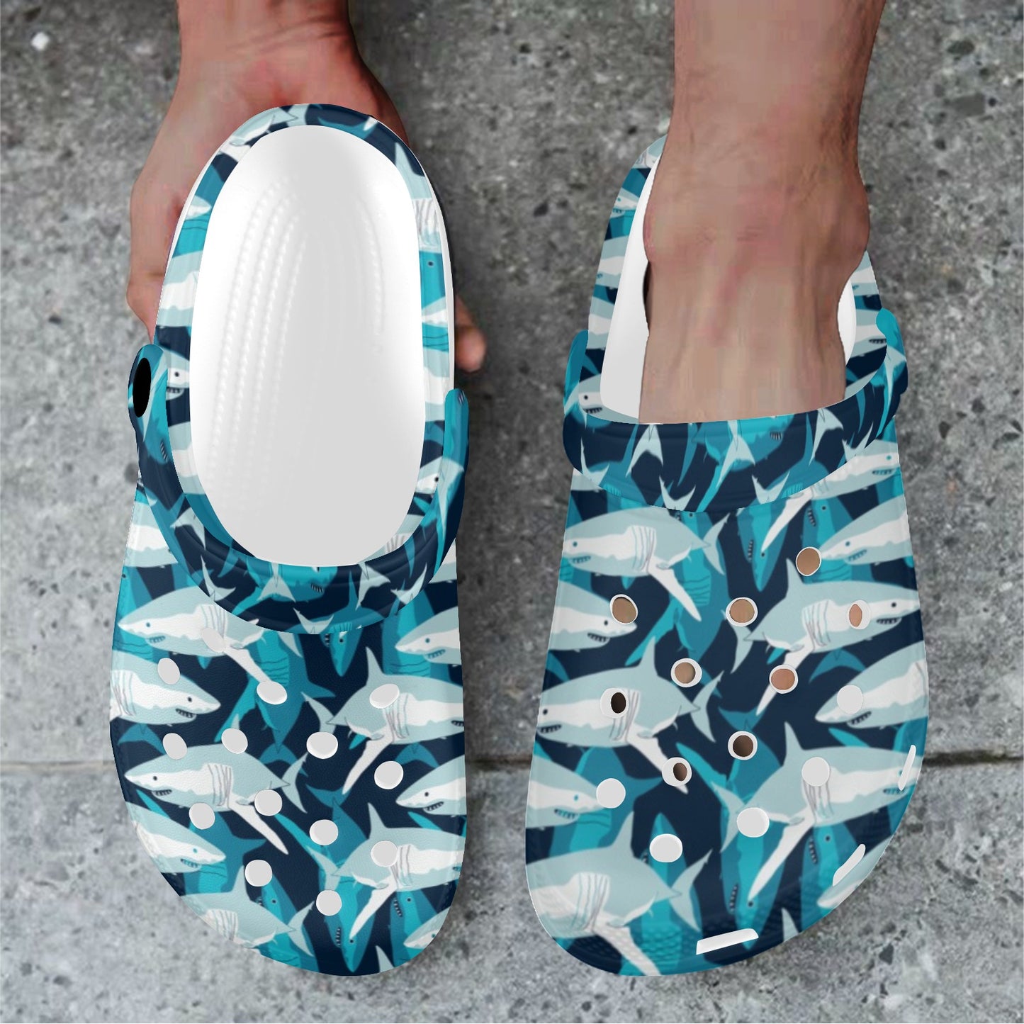 Shark Design Print Unisex Clogs Shoes