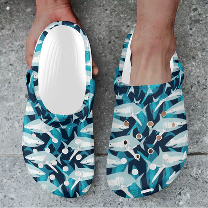 Shark Design Print Unisex Clogs Shoes