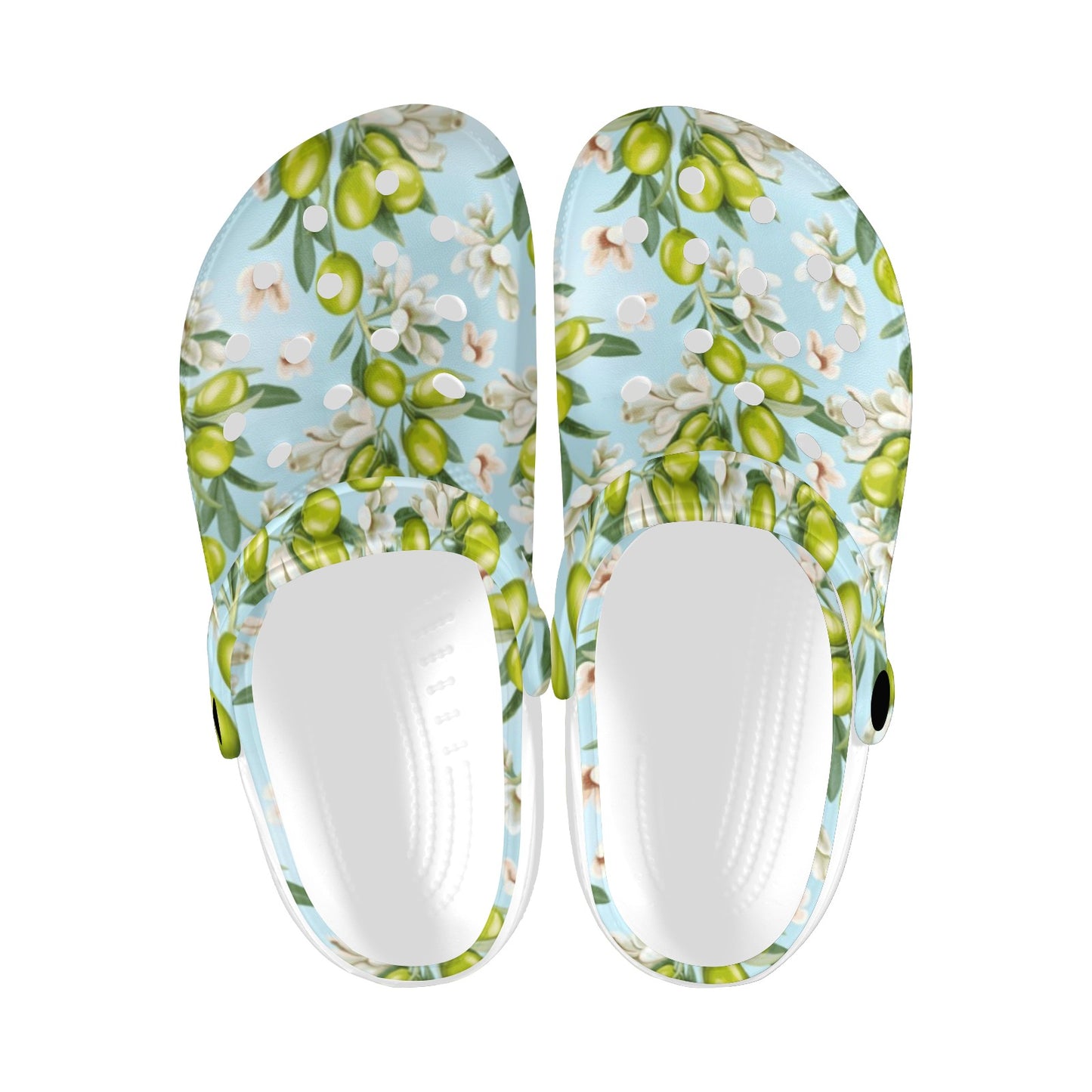 Elegant Olive Floral Print Unisex Clogs Shoes