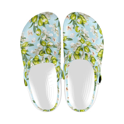 Elegant Olive Floral Print Unisex Clogs Shoes