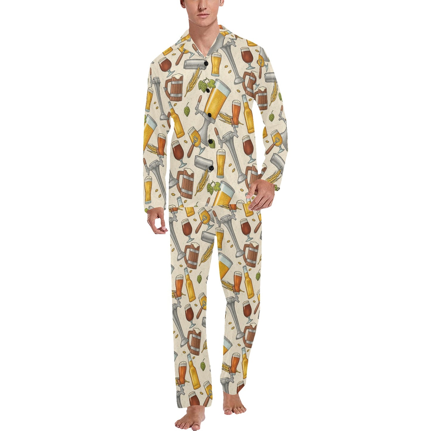 Beer Pattern Print Design 05 Men's Long Pajama Set