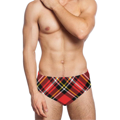 Plaid Red Pattern Print Design A03 Men's Swimming Briefs