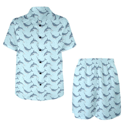 Narwhal Dolphin Print Men's Beach Shirt and Shorts Set