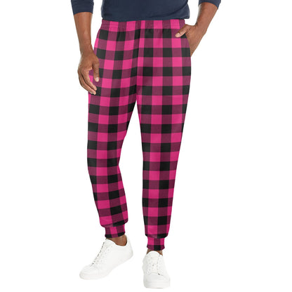 Pink Tartan Plaid Pattern Men's Casual Track Pants