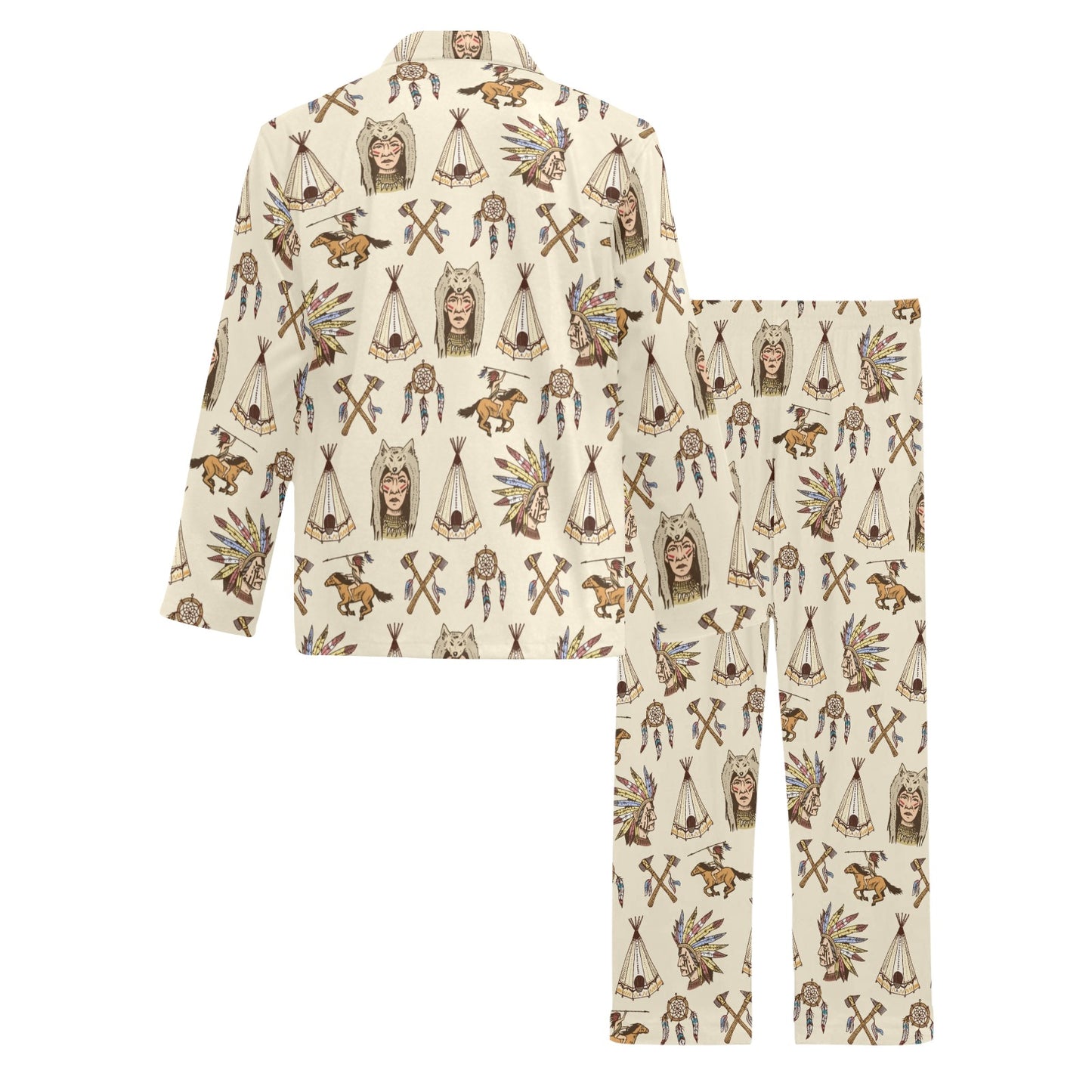 Native Indian Pattern Design Print Men's Long Pajama Set