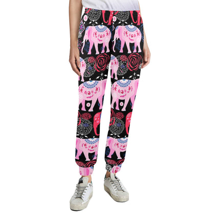 Pink Elephant Pattern Women's Casual Track Pants