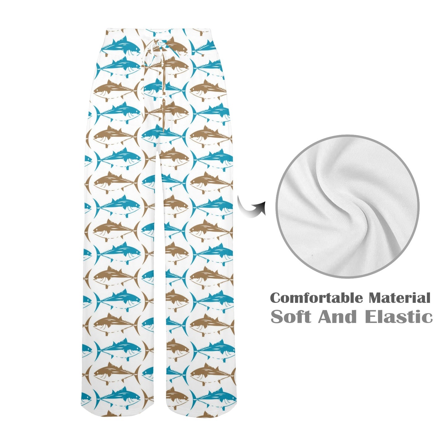 Tuna Fish Print Design LKS301 Women's Wide Leg Lounge Pants