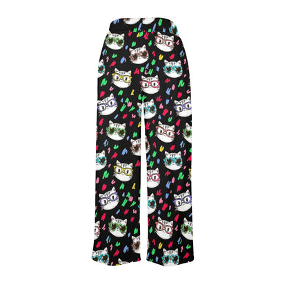 Kitten Design Print Pattern JJ0362 Women's Wide Leg Lounge Pants
