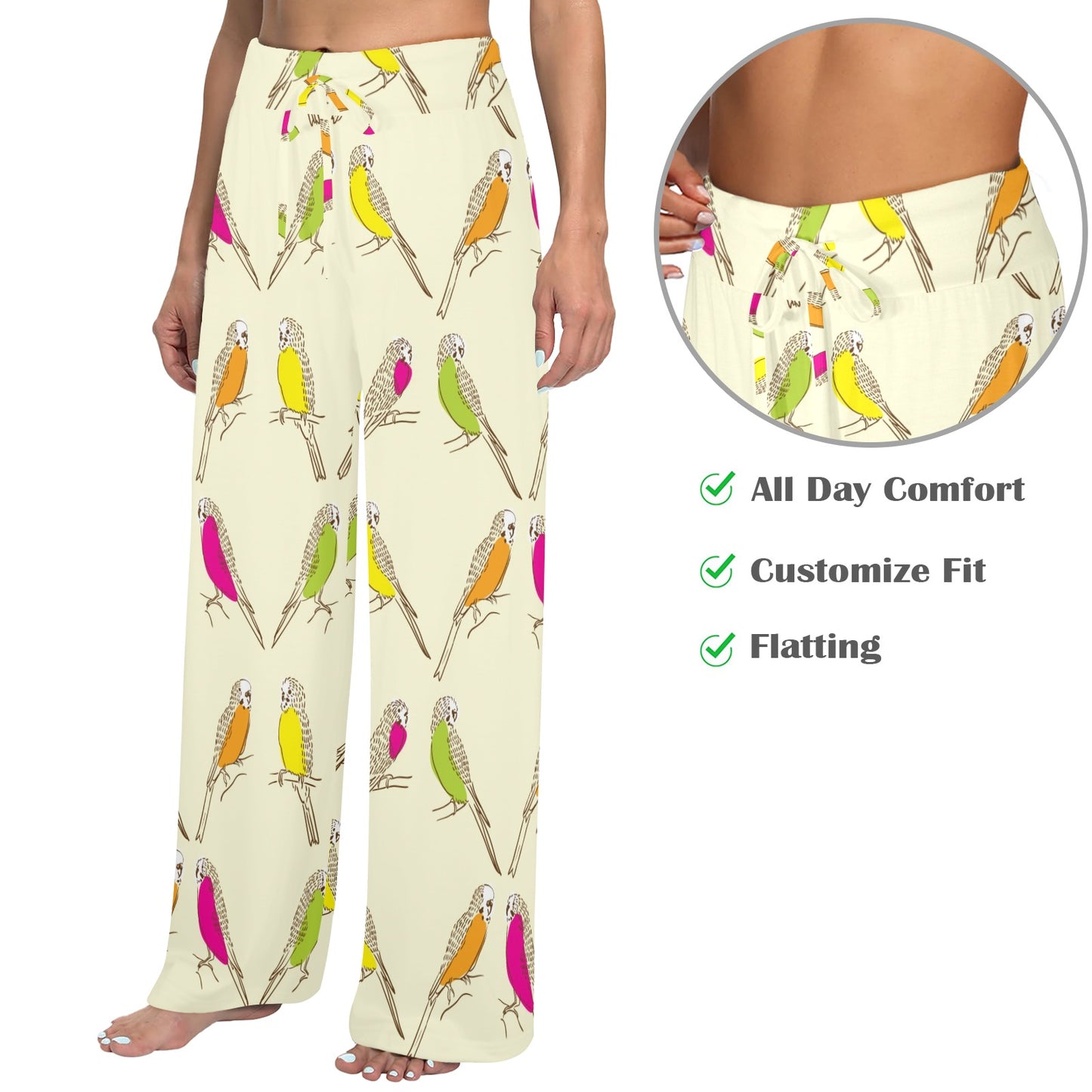 Parakeet Pattern Print Design A01 Women's Wide Leg Lounge Pants