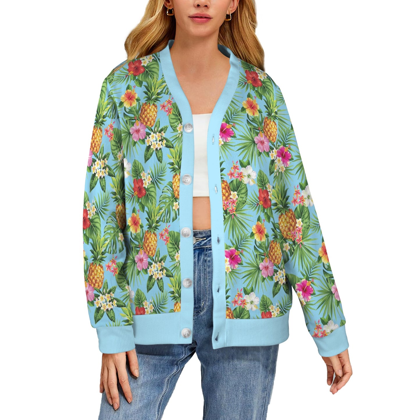 Pineapple Hawaiian flower Tropical Women's Cardigan