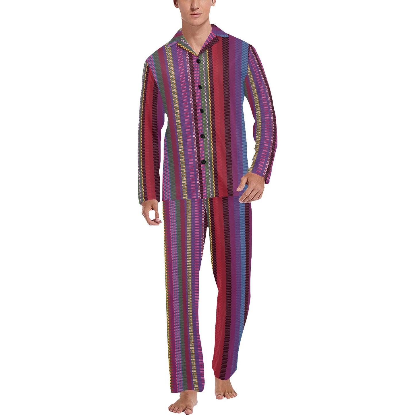 Serape Stripe Print Men's Long Pajama Set