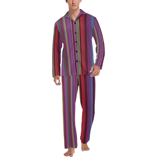 Serape Stripe Print Men's Long Pajama Set