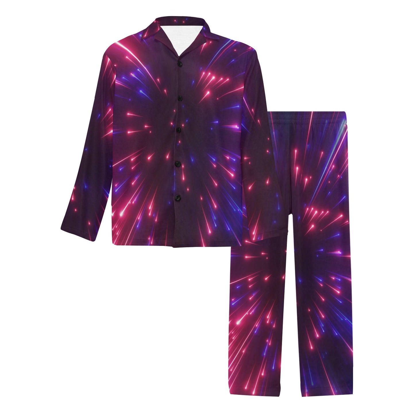 Celestial Purple Blue Neon Speed Light Men's Long Pajama Set