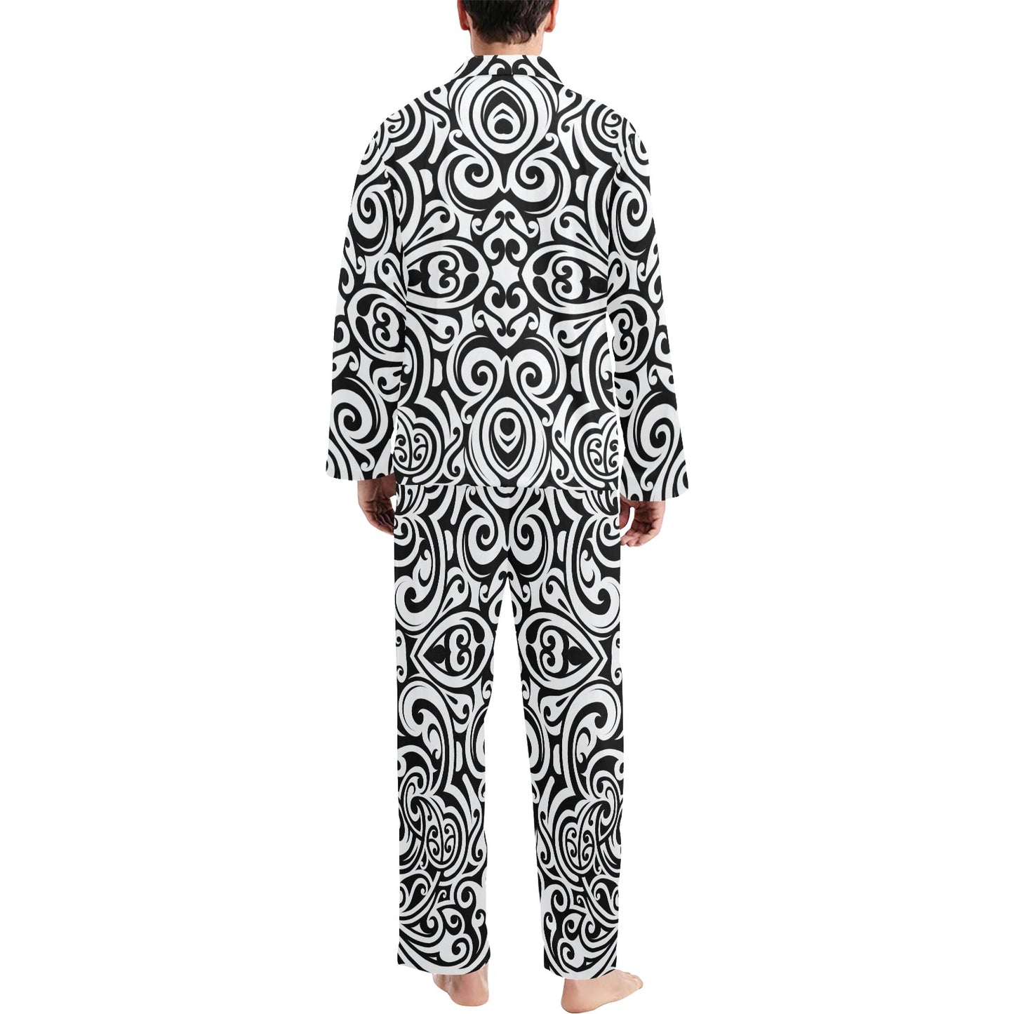 Polynesian Tattoo Pattern Men's Long Pajama Set