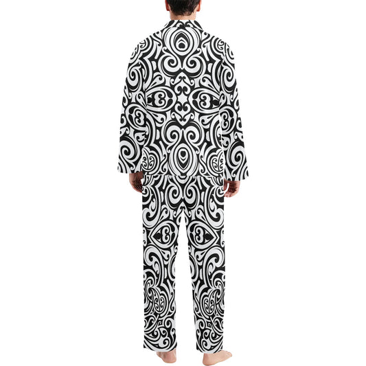 Polynesian Tattoo Pattern Men's Long Pajama Set