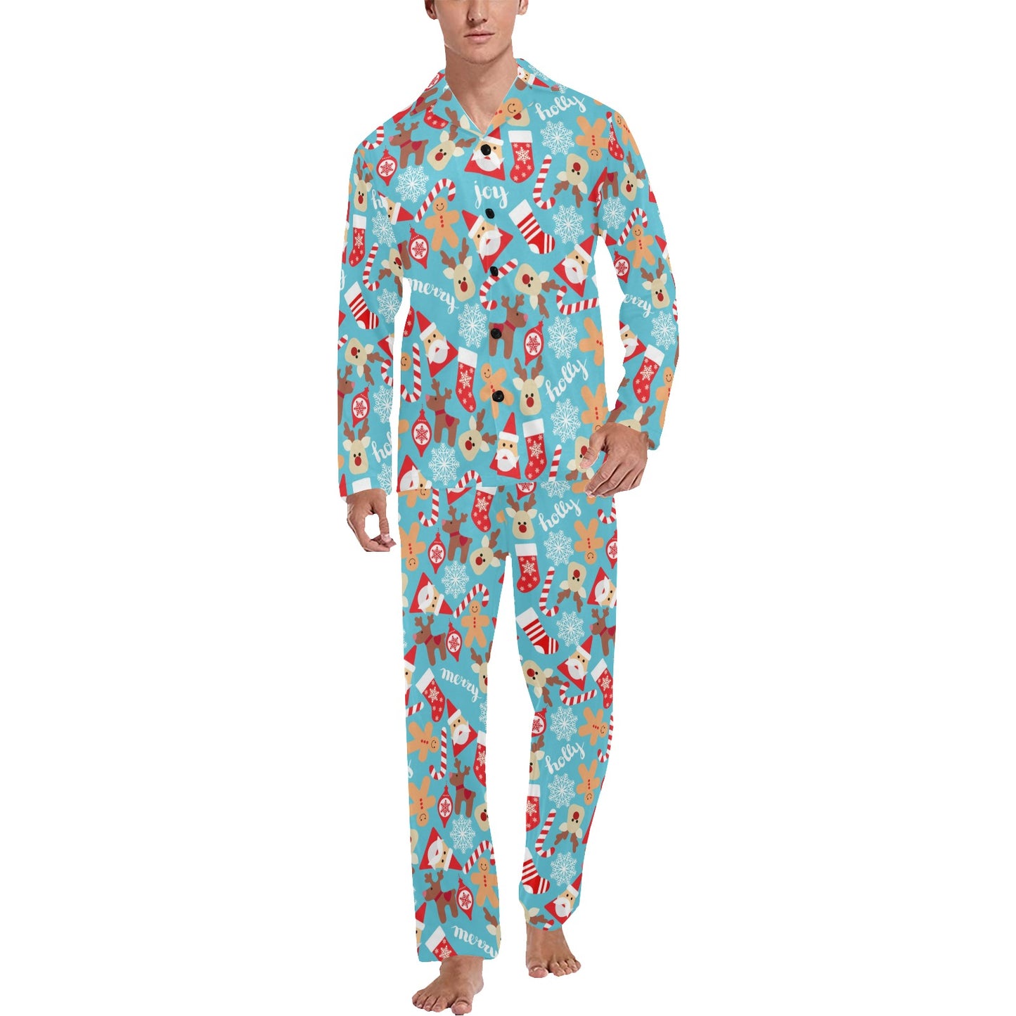 Santa Christmas Themed Print Design LKS306 Men's Long Pajama Set