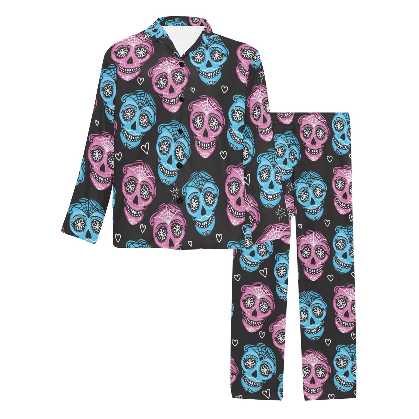 Day of the Dead Skull Print Pattern Men's Long Pajama Set